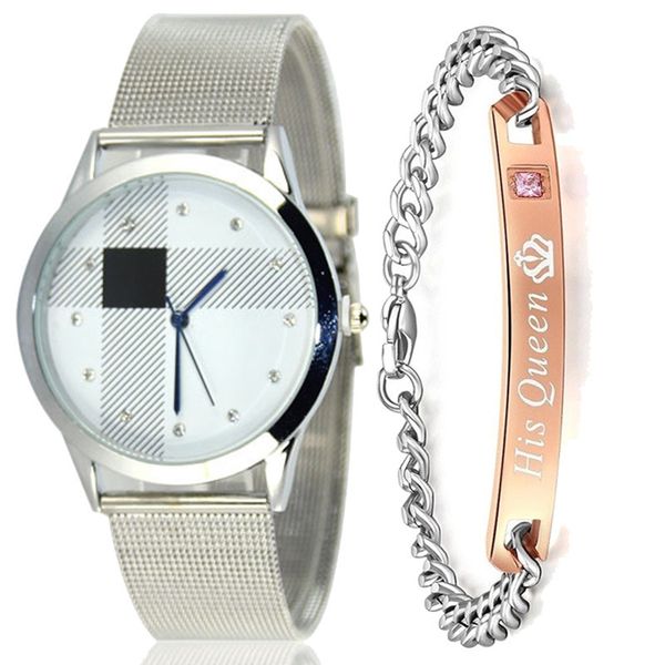

2020 limited rushed ms + bracelet watches mesh belt table fashion alloy steel with grid scale design wristwatches, Slivery;brown