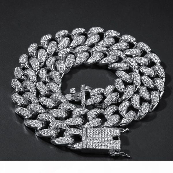 

hip hop bling цепи ювелирные изделия мужчины 14k позолоченный iced out цепочки браслеты колье серебро майами кубинский link chain 2см, Silver