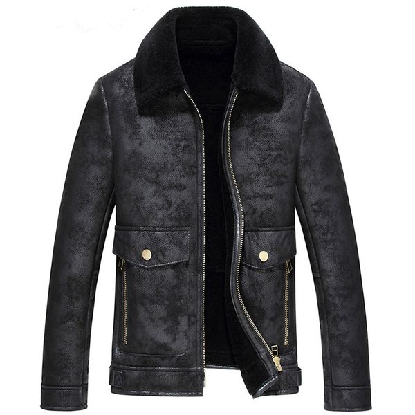 

genuine leather jacket winter sheepskin coat for men natural fur jackets short real leather men coat overcoat 8706 kj828, Black