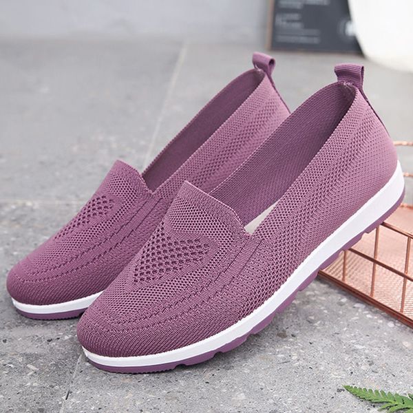 

women casual shoes light sneakers breathable mesh summer knitted vulcanized shoes outdoor slip-on sock plus size tennis, Black
