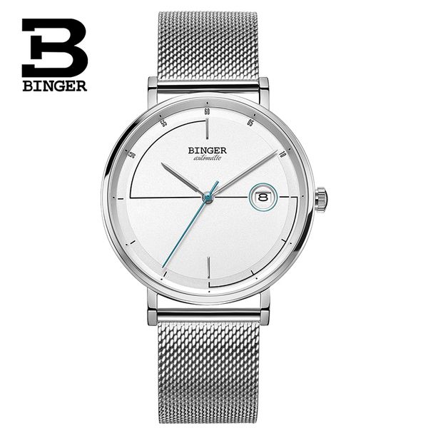 

switzerland binger mechanical watch auto date automatic self-wind male clock high beat watch relogio sport watches, Slivery;brown
