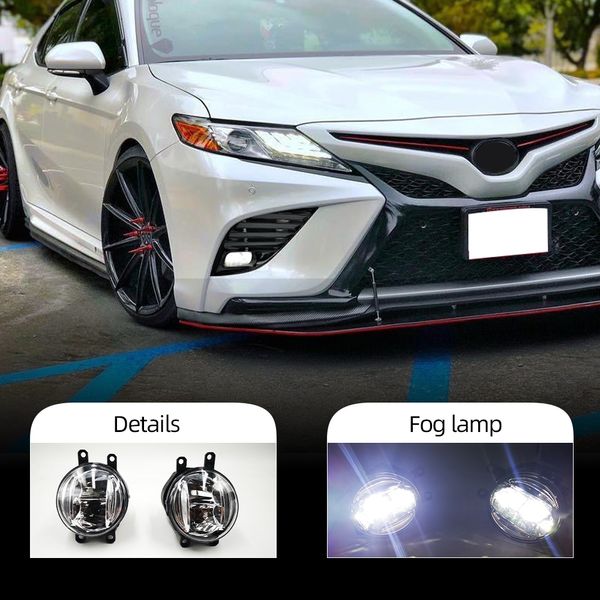 Lâmpadas de luz 2pcs LED Autocolantes nevoeiro para Toyota Camry 2018 2019 Headlight farol de neblina Tampa Grill Quadro Faróis Foglight