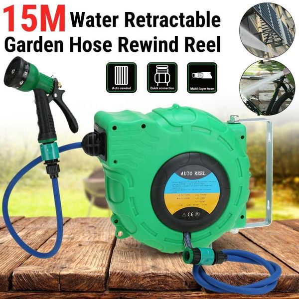 

8x12x15m wall mounted automatic reel retractable garden hose pipe reel water outdoor spray water garage tool car cleaning tools