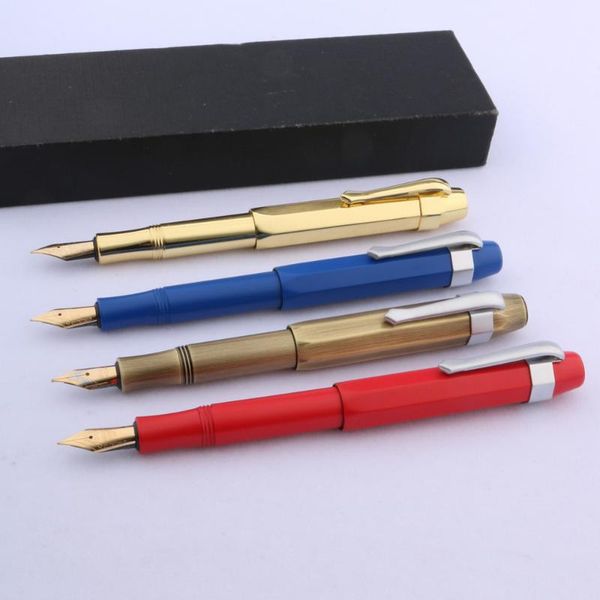 

classic pocket gift fountain pen matel brass color octagon travel portable stationery office school supplies writing