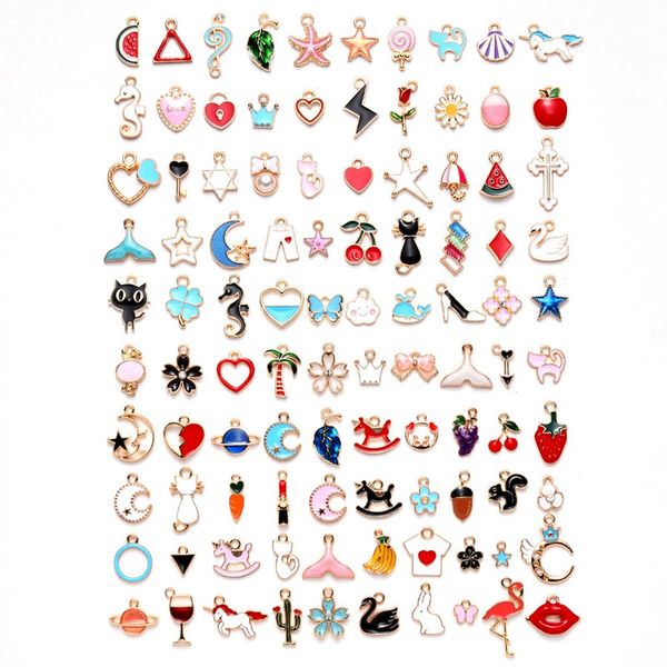 

100pcs/pack colorful oil-drop metal charm pendant for necklace and bracelet diy jewelry making beads pendant component alloy loose beads, Black