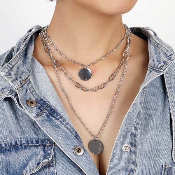 

chokers 2021 vintage boho multilayer round circle pendant for women elegant clavicle choker collar necklace wedding jewelry wholesale, Golden;silver