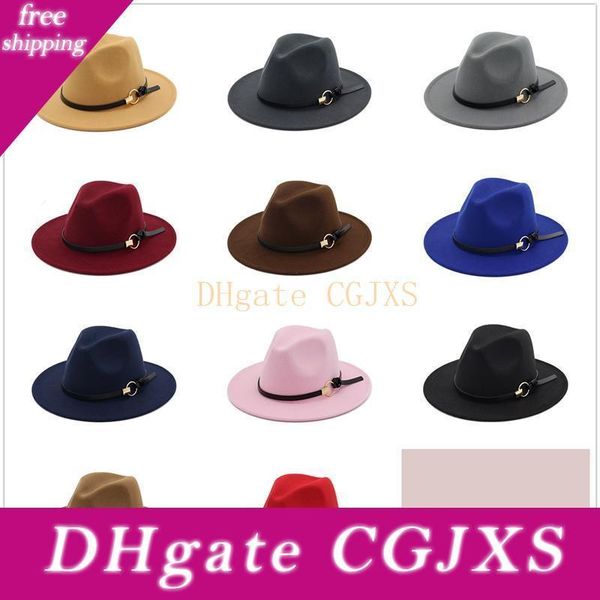 

new fashion hats for men &women elegant fashion solid felt fedora hat band wide flat brim jazz hats stylish trilby panama caps, Blue;gray