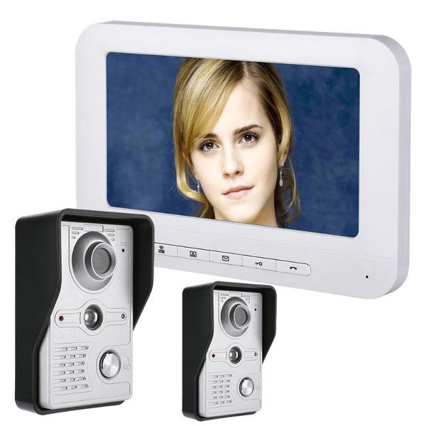 

mountainone 7 inch lcd video door phone doorbell intercom kit 2-camera 1-monitor night vision with ir-cut hd 700tvl camera