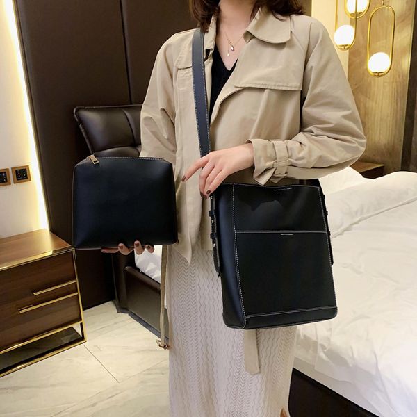 

2piece/set women's bucket bag large capacity retro bags ladies simple versatile and practical one-shoulder diagonal bag 2020