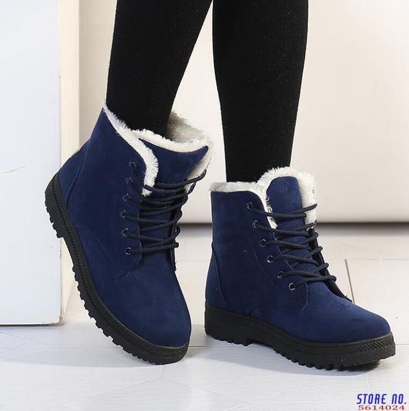 

snow boots classic heels suede women winter boots warm fur plush insole ankle women shoes lace-up shoes woman, Black