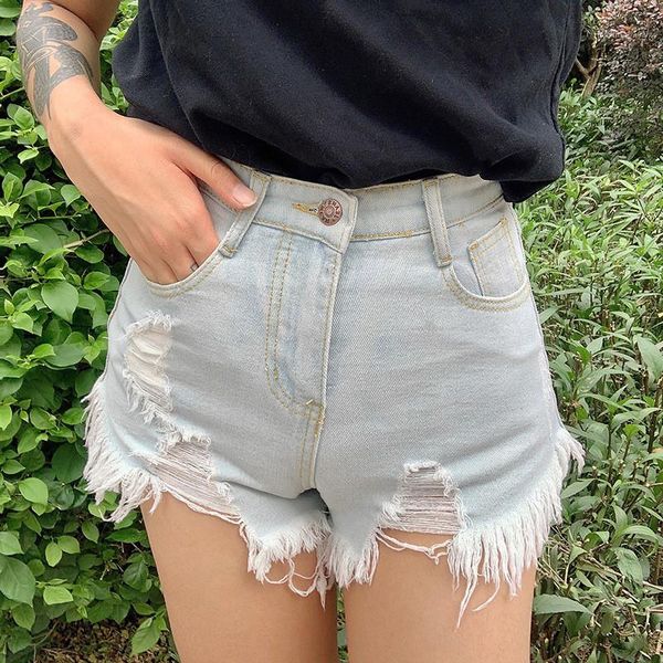 

jeans fashion burrs shorts jeans women clothes washed hole designer short jeans losse high waisted short, Blue