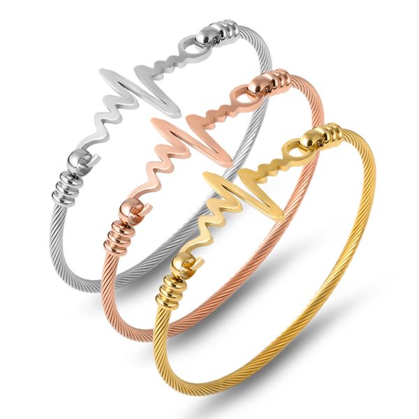

trendy cable wire cuff bracelets bangles for women electrocardiogram bracelets bangles fashion jewelry women accessories, Black