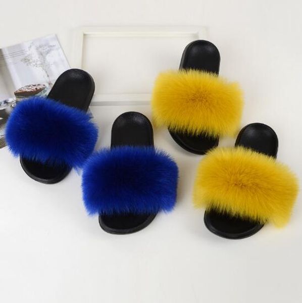 

new summer faux fur slippers fur slides furry flat sandals faux hair slides large size flip flops leisure shoes fluffy shoes, Black