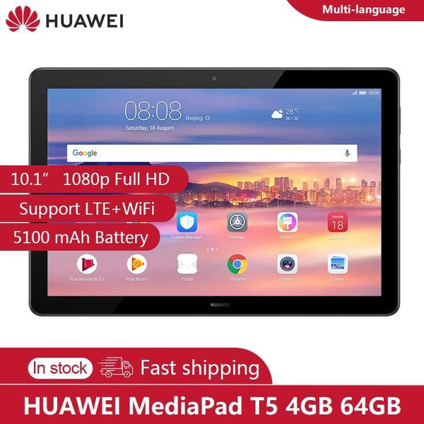 

cgjxsoriginal huawei mediapad t5 10 .1 1080p full hd vivid display 4gb 64gb kirin 659 5100 mah 4g lte global version ags2 -l09