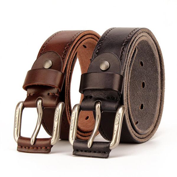 

men soft belt 100% cowhide alloy pin buckle blue color personality choice cowhide male strap jeans waistband father gift, Black;brown