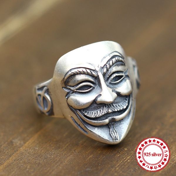 

s925 sterling silver men's open ring personality classic retro fashion series v word face revenge modeling send lover's gift