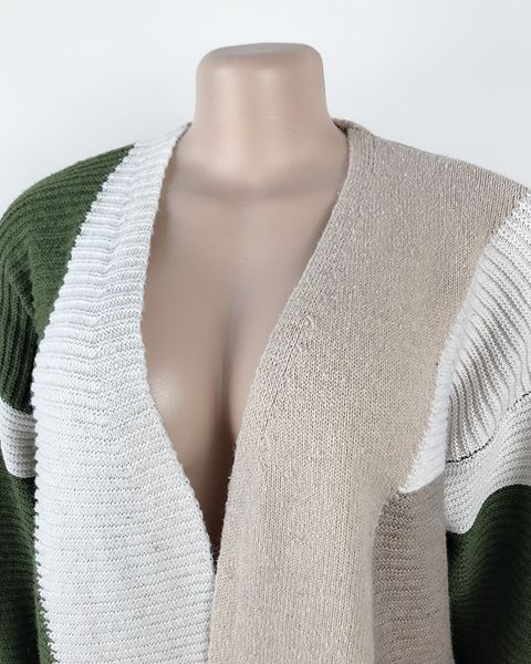 

2020 knitted cardigan women's sweater patchwork button long sleeve slim womens sweaters pullovers women sweater color stitchin, White