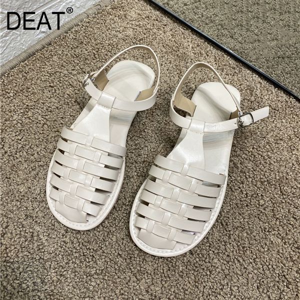 

deat] 2020 new spring summer round toe hollow out retro braid casual pu leather flat sandals for women shoes fashion 10i636, Black