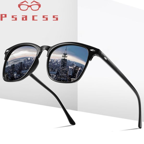 

psacss square polarized sunglasses men vintage rivets pc frame brand designer sunglass for driving fishing lentes de sol hombre, White;black