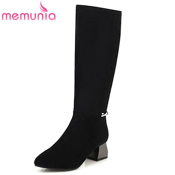 

memunia 2020 knee high boots women pointed toe crystal zip autumn winter high heel casual party shoes ladies boots, Black