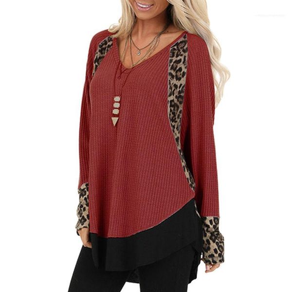 

leopard щитовые топы рыхлой дамы вскользь футболки womens конструктора футболки sexy v шеи длинным рукавом womens, White