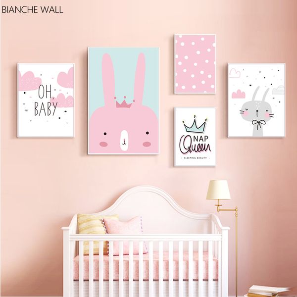 

baby nursery wall art canvas print cartoon rabbit crown poster simple painting decorative picture nordic kids bedroom decoration
