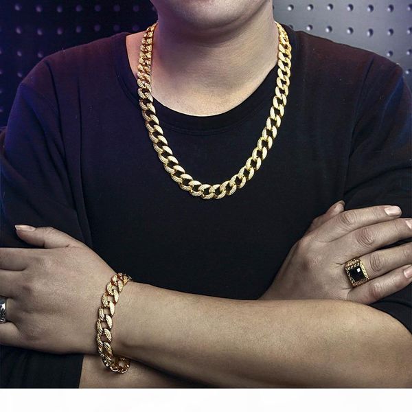 

высокое качество медных mens hip hop bling ювелирные наборы miami кубинское link ожерелье браслет iced out rock цепи 1.5cm золото серебро, Silver