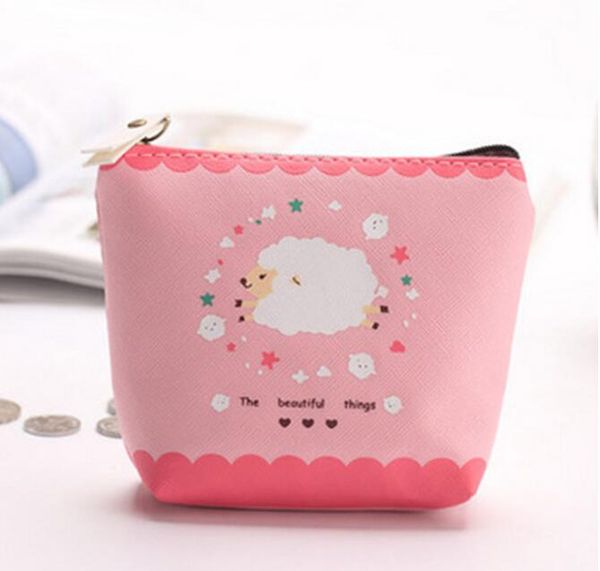 

10pcs women pu sheep prints waterproof short coin purses mix color, Red;black