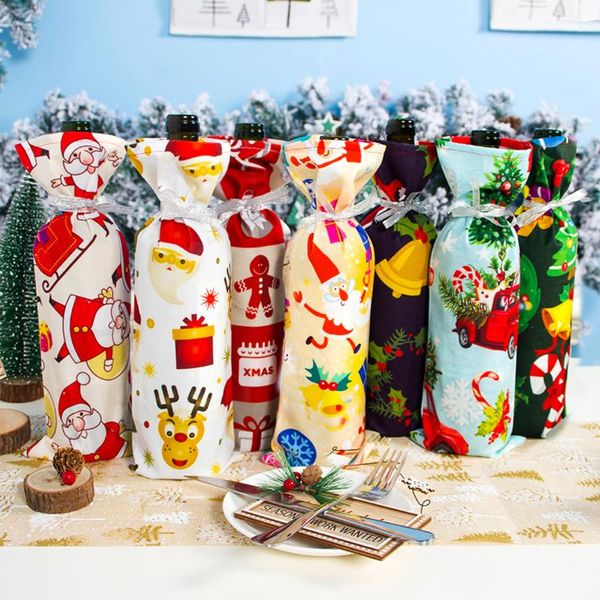 

1pcs flannel christmas santa claus snowman red wine bottle cover bag dinner table decoration for xmas new year party supply