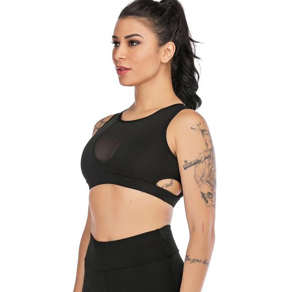 

women sports bra mesh breathable underwear fitness padded bra yoga tank full cup racerback sports running jogging, White;black