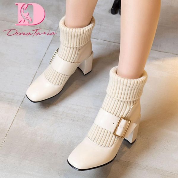 

doratasia новая мода женский ботильоны площади toe площади высокие каблуки с пряжкой 2020 осень офис лаконичные элегантная женщина обувь, Black