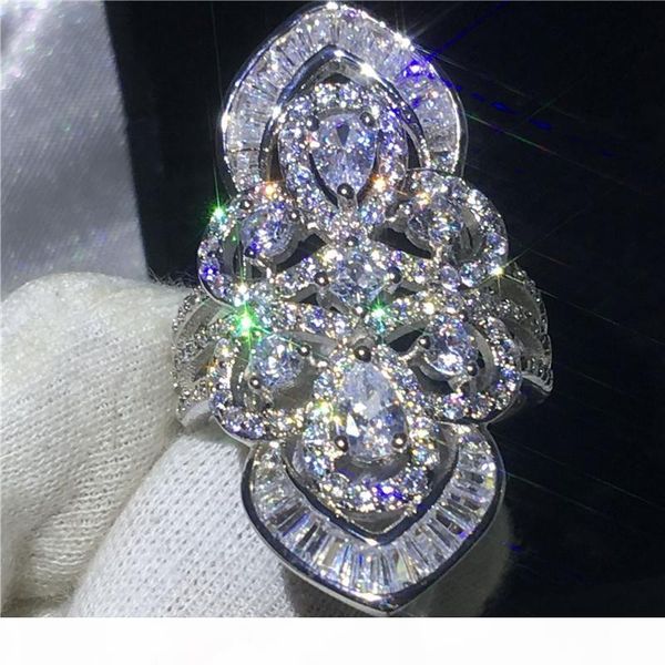 

роскошное большой суд кольца серебра 925 diamonique cz обручальное кольцо обручального кольца для женщин свадебного finger ювелирных изделий, Slivery;golden