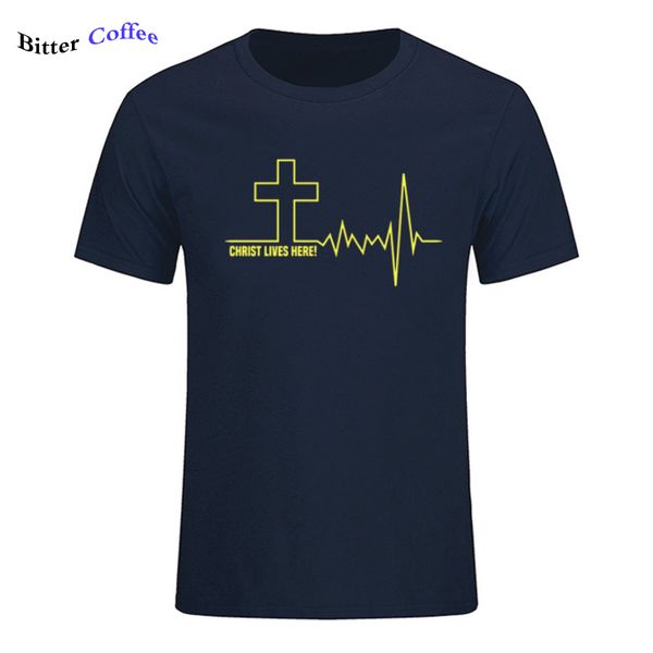 

funny christ lives here cross heartbeat t shirt men christian t-shirt jesus christ tshirt letter print tees o neck leisure shirt