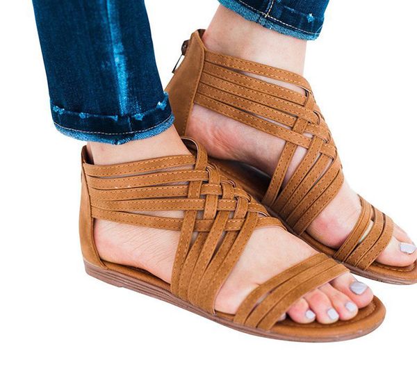 

sandals women 2020 roman style summer shoes woman zipper fashion flat sandals women zapatos woman shoes flat, Black