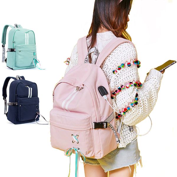 

school lapbackpack usb college backpack casual travel daypack with luggage strap for women girls