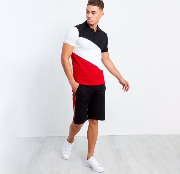 

men's striped stitching tracksuit hip-hop mens muscle workout clothes european and american style men polo shirt lapel suit size -3xl, Gray