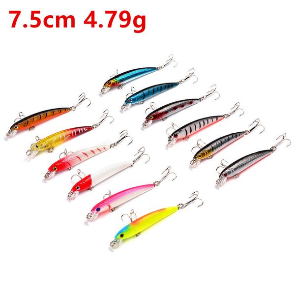 

12 color 7.5cm 4.79g minnow fishing hooks fishhooks 6# hook hard baits & lures fishing tackle f-057