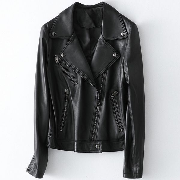 

women's leather & faux woman coat 100% genuine jacket motorcycle natural sheepskin female mujeres abrigos hq20-clr8026a lxr60, Black