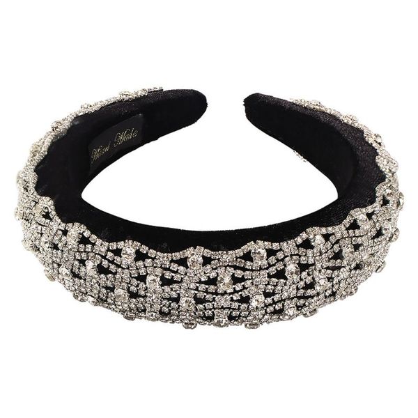 

european personality sponge padded headband glitter wavy rhinestone chain velvet hair hoop luxury full jewelry banquet party ban
