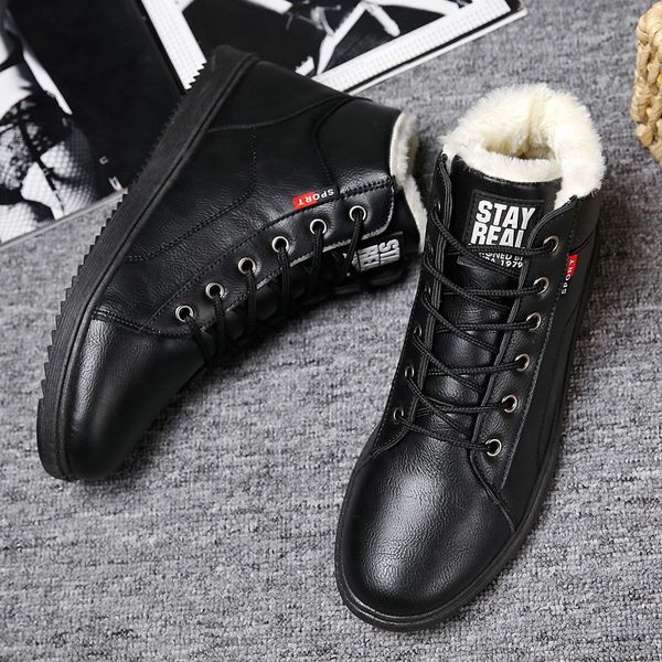 

plus size 39-45 boys winter waterproof snow boots men plush velvet shoes male high tennis 2020 fashion boots, Black