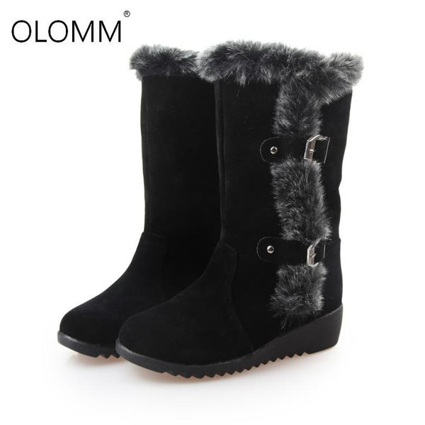 

winter snow boots thick bottom imitation fur cotton boots women's women winter furry zapatos de mujer, Black