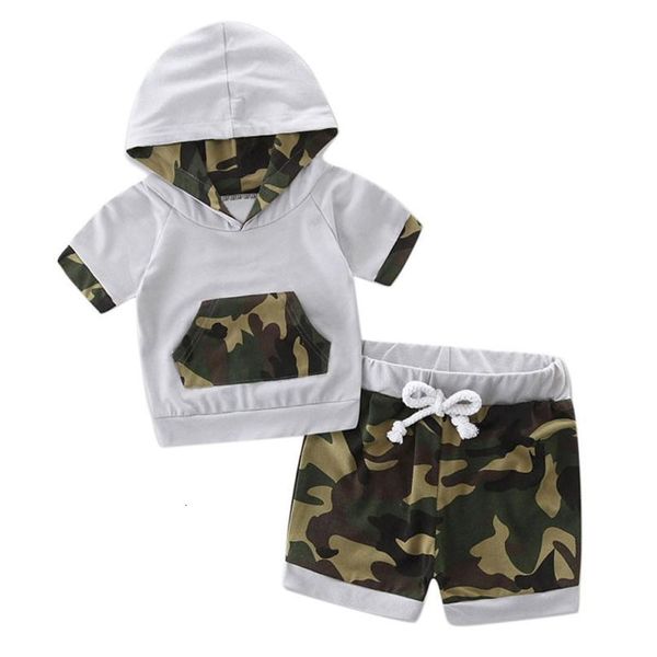 

camouflage color handsome toddler baby hooded splice tracksuit +shorts pants outfits set drop shipped st01, White