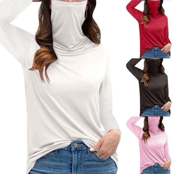 

women's casual loose turtleneck long sleeve soild face mask t-shirt streetwear costumes cosplay accessories masque mascaril, White