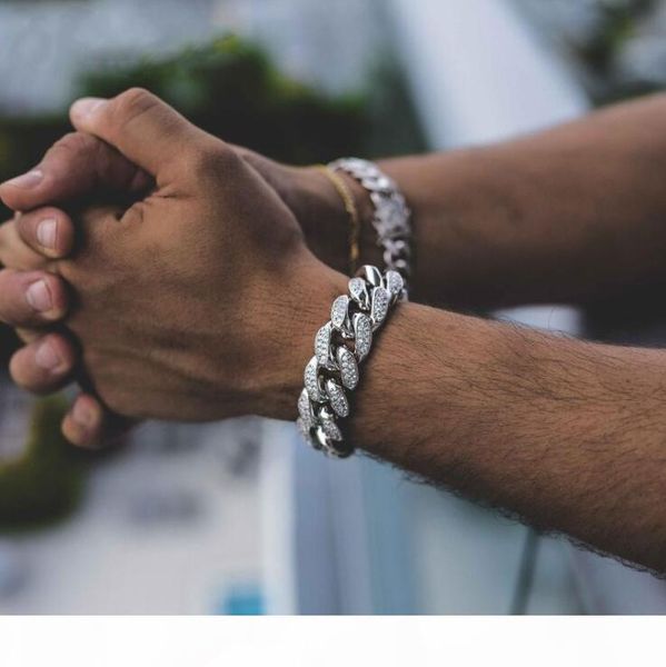 

18k yellow gold plated cubic zircon diamond fashion bracelets & bangles gold plated iced out miami cuban bracelet hip hop 18mm, Black