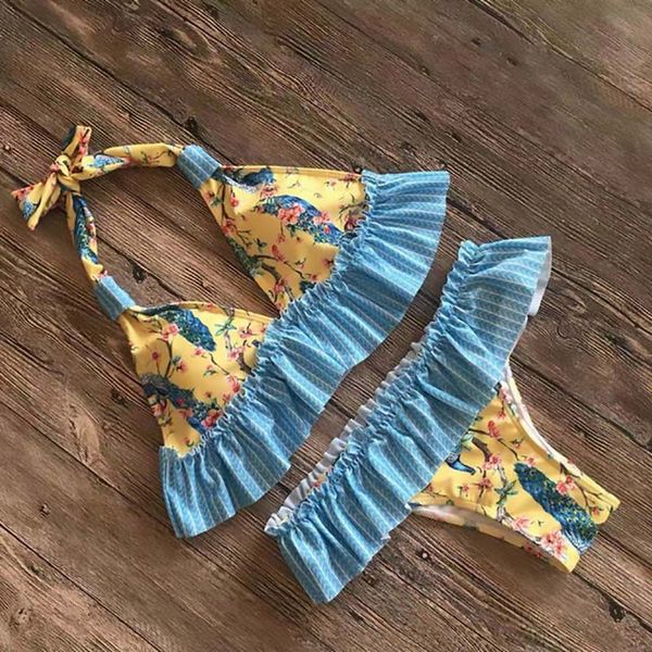 

fdbro summer flowers print bra set flounce push-up padded sutyen women bra set brief sets underwear bikini womail, White;black