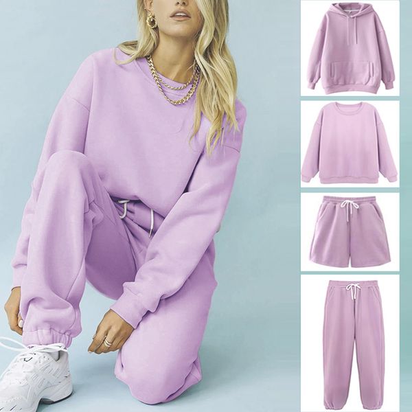 

miyouj solid color casual sweatshirt sporting shorts women's suit jogging pants autumn winter 2020 sportswear clothes woman, White