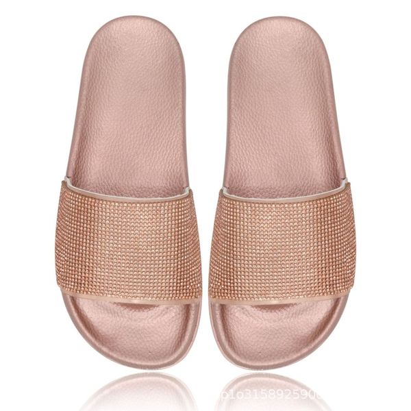 

mazefeng summer women slippers rhinestone bling slides flat soft home flip flops female sparkling crystal shoe beach sandals, Black