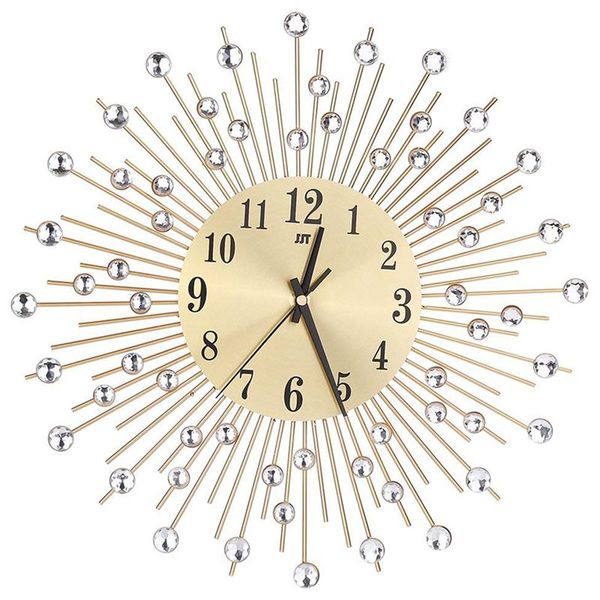 

practical wall clock diamonds decorative round clock metal living room decor quiet quartz clocks modern minimalist clocks(gold