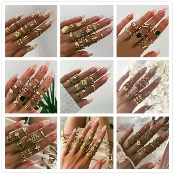 

fashion vintage golden rings set women crystal star flower snake ring for women charm knuckle rings female boho jewelry anillo, Golden;silver