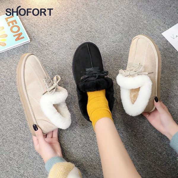 

shofort ankle boots for women 2020 fashion lace-up plus velvet warm short snow boots casual soft thicken non-slip shoes woman, Black